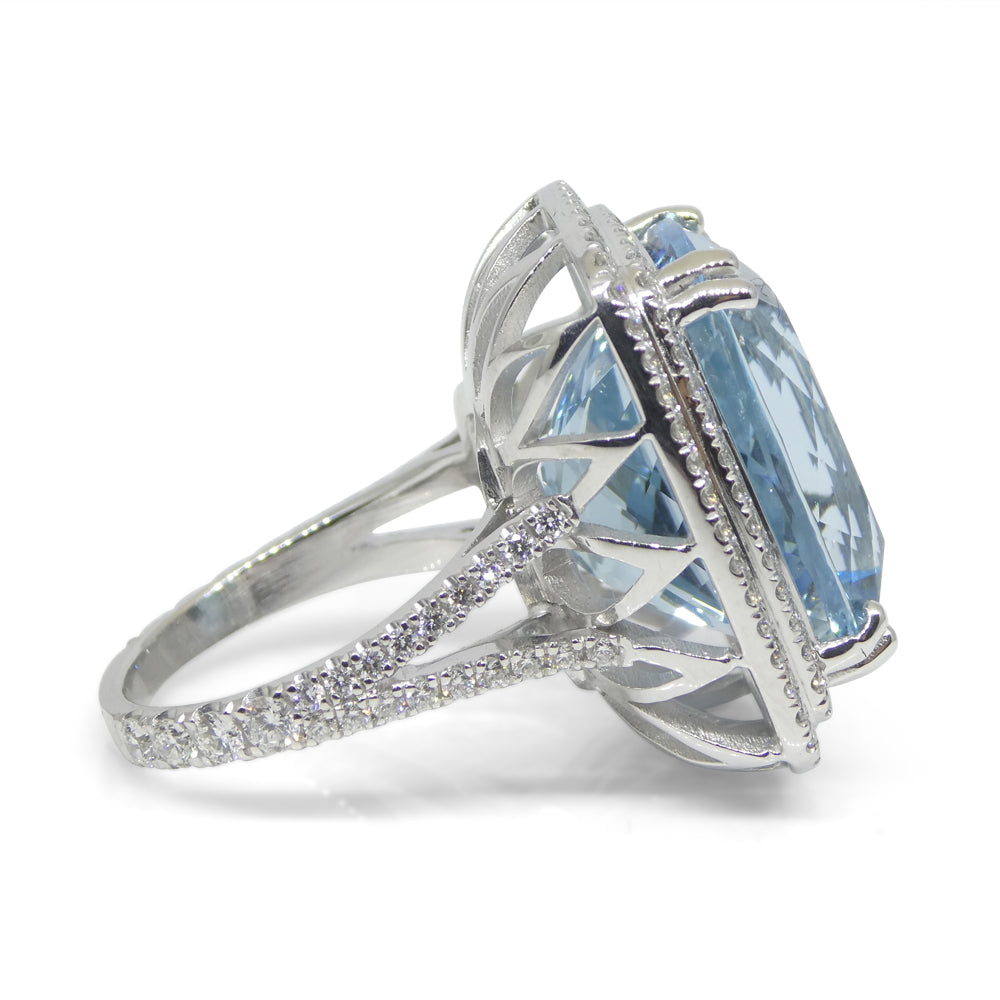 19.64ct Aquamarine, Diamond Cocktail/Statement Ring in 18K White Gold - Skyjems Wholesale Gemstones