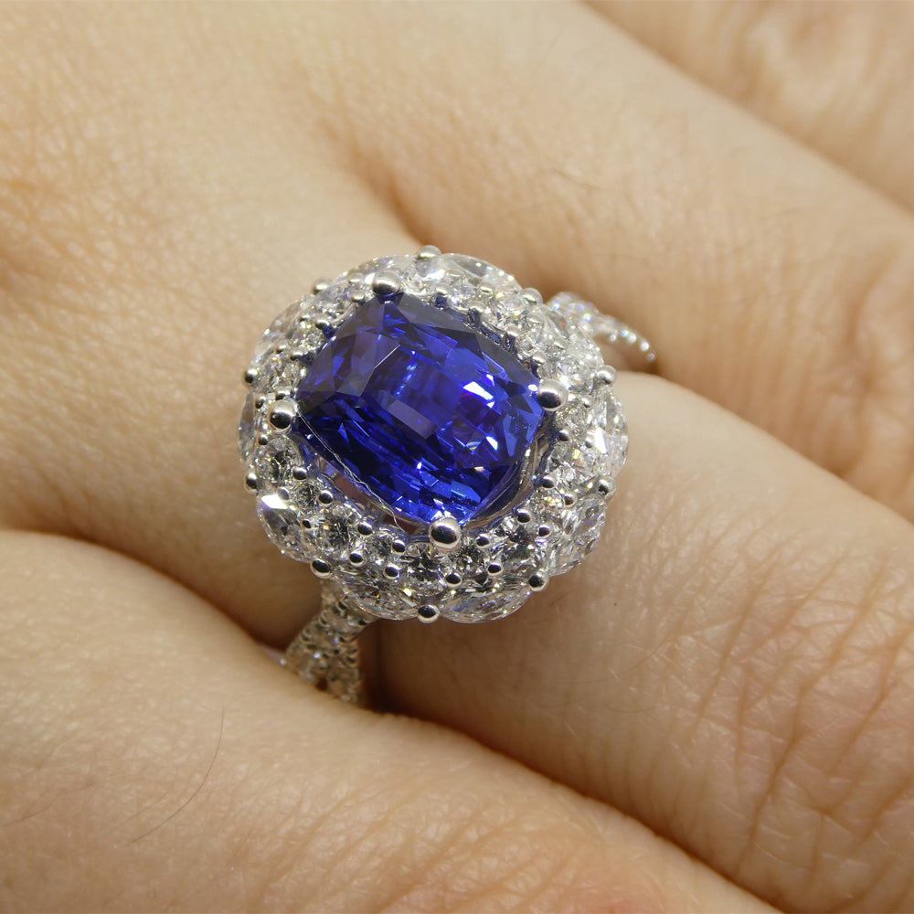 3.80ct Blue Sapphire, Diamond Engagement/Statement Ring in 18K White Gold - Skyjems Wholesale Gemstones