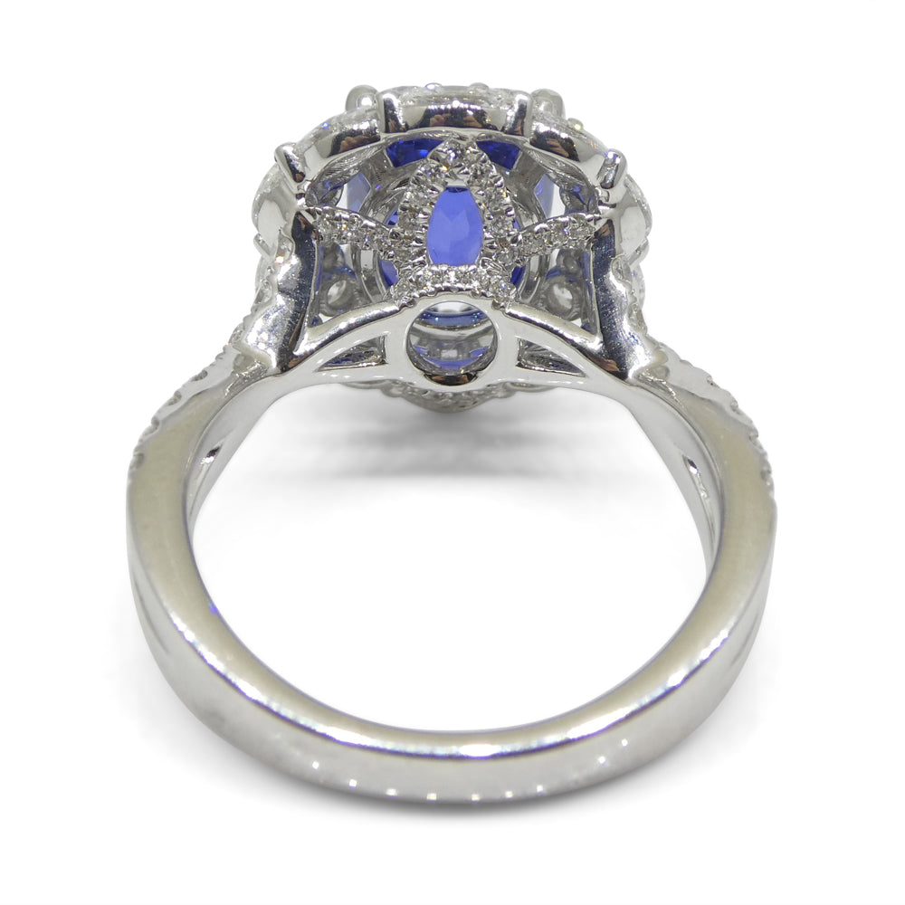 3.80ct Blue Sapphire, Diamond Engagement/Statement Ring in 18K White Gold - Skyjems Wholesale Gemstones