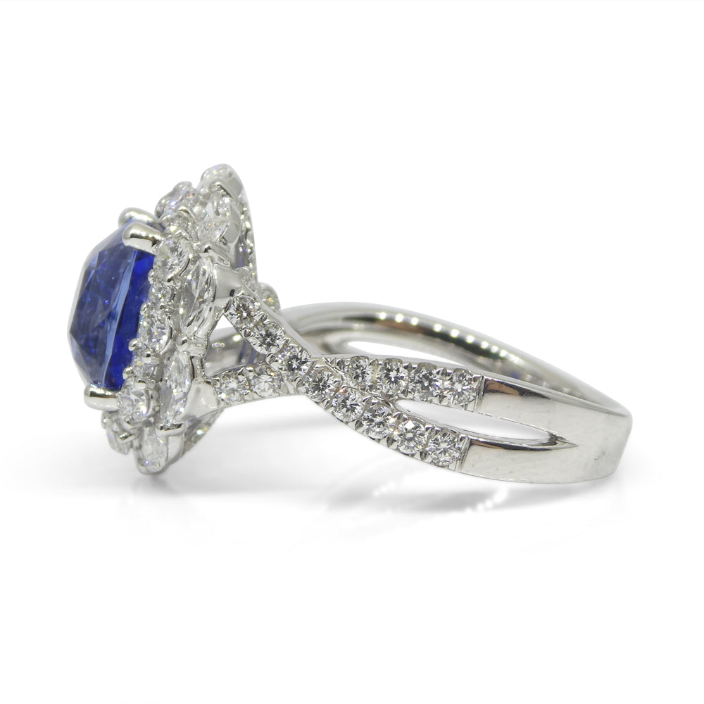 3.80ct Blue Sapphire, Diamond Engagement/Statement Ring in 18K White Gold - Skyjems Wholesale Gemstones