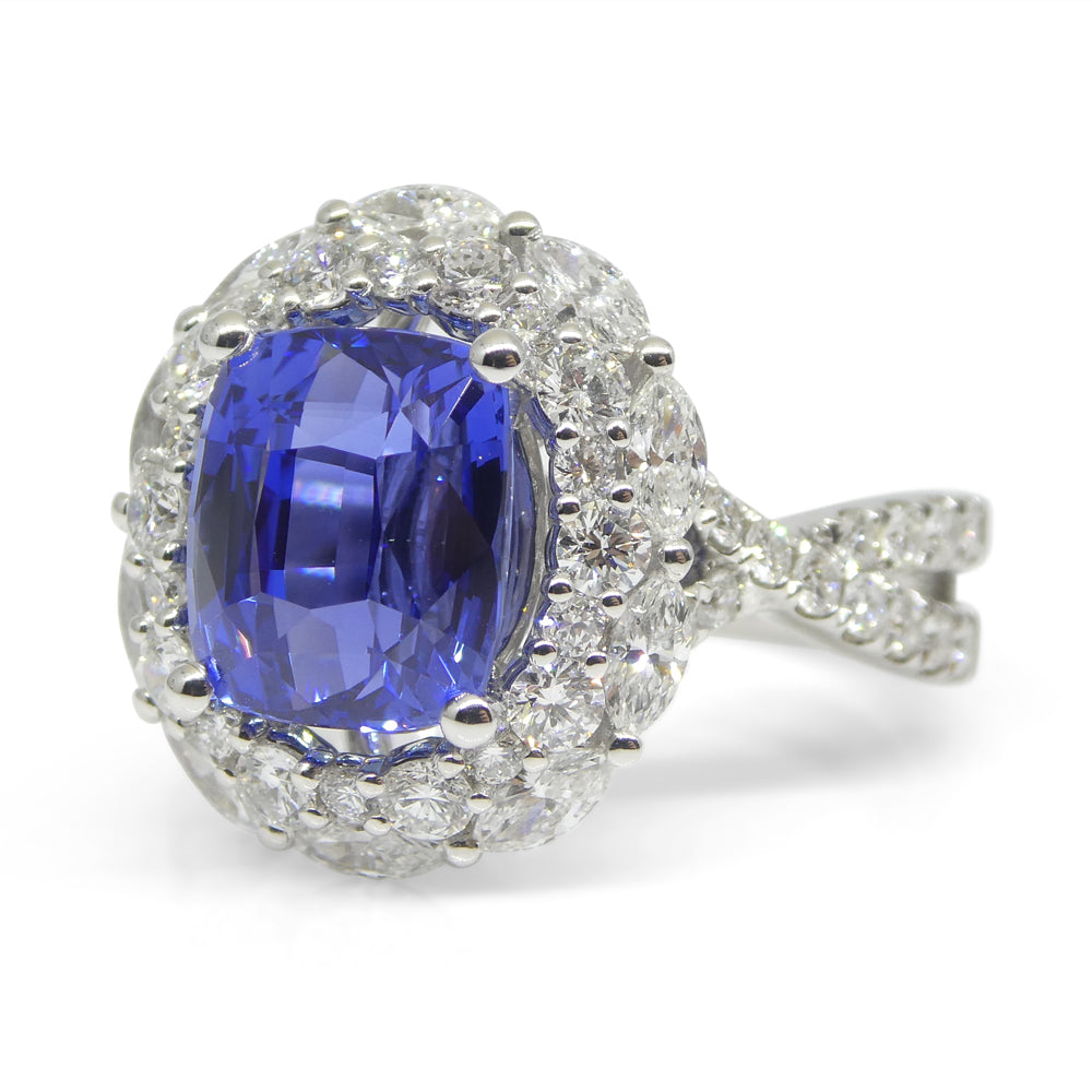 3.80ct Blue Sapphire, Diamond Engagement/Statement Ring in 18K White Gold - Skyjems Wholesale Gemstones