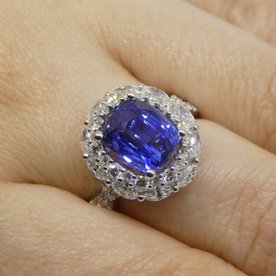 3.80ct Blue Sapphire, Diamond Engagement/Statement Ring in 18K White Gold - Skyjems Wholesale Gemstones