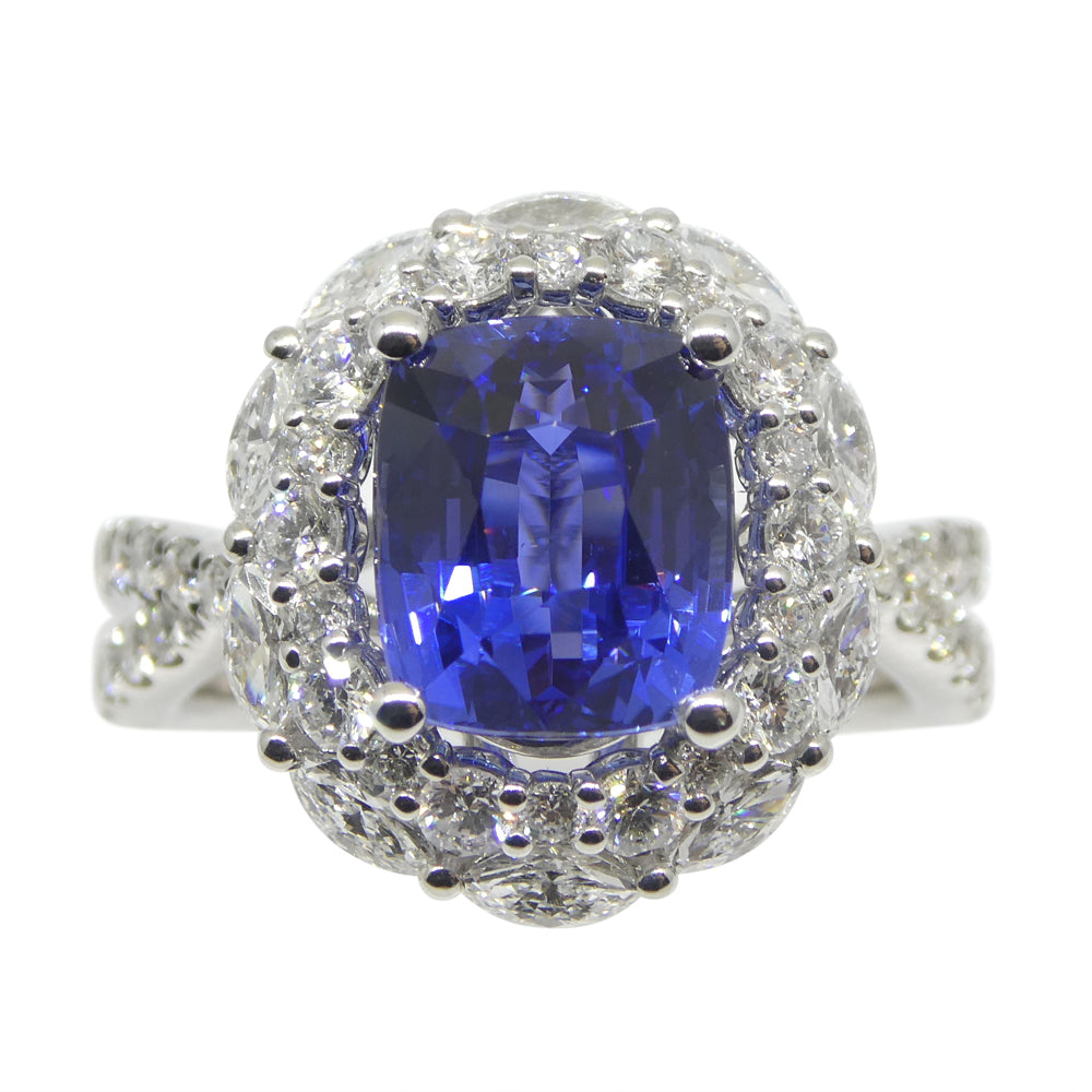 3.80ct Blue Sapphire, Diamond Engagement/Statement Ring in 18K White Gold - Skyjems Wholesale Gemstones