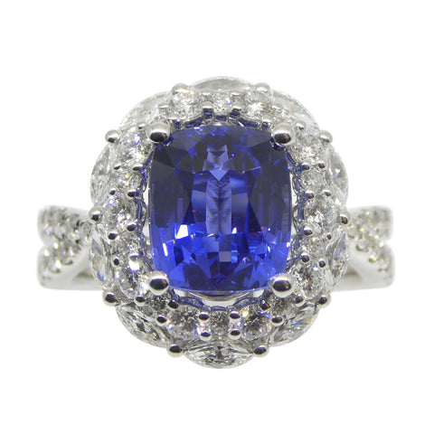 3.80ct Blue Sapphire, Diamond Engagement/Statement Ring in 18K White Gold