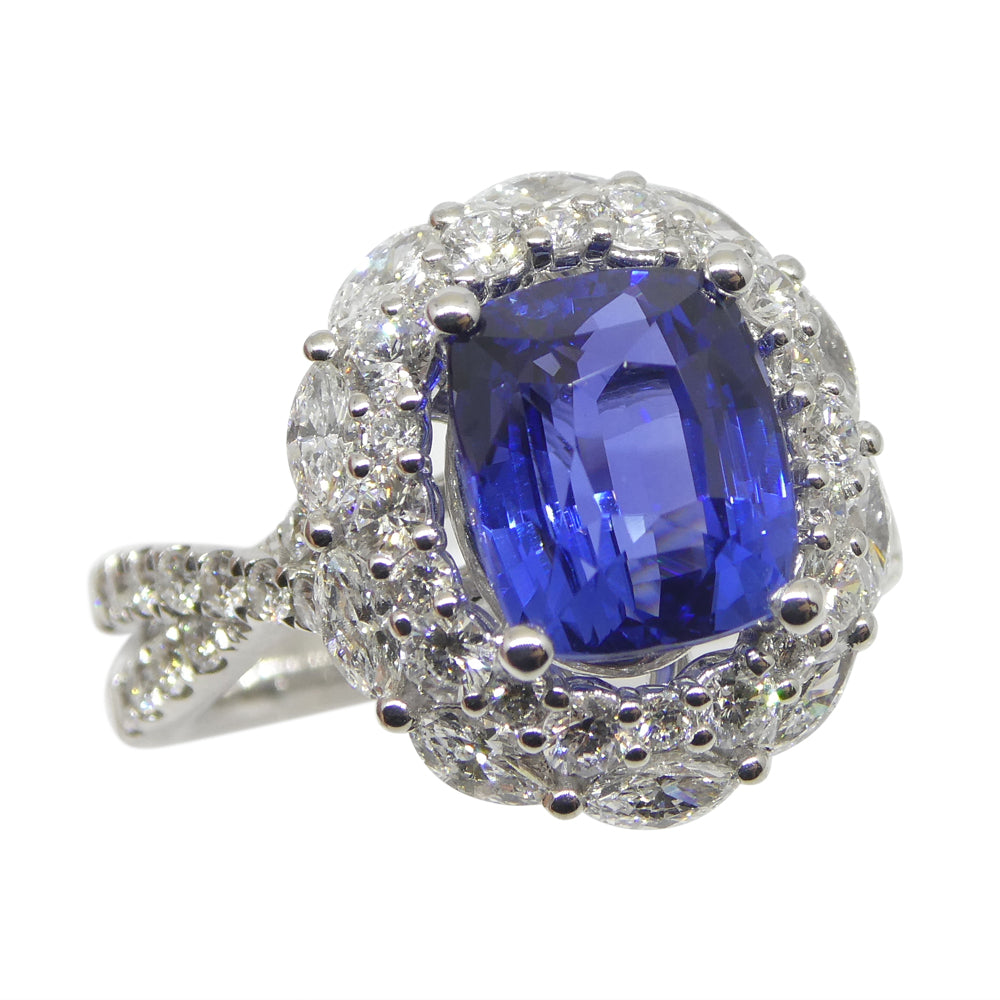 3.80ct Blue Sapphire, Diamond Engagement/Statement Ring in 18K White Gold - Skyjems Wholesale Gemstones