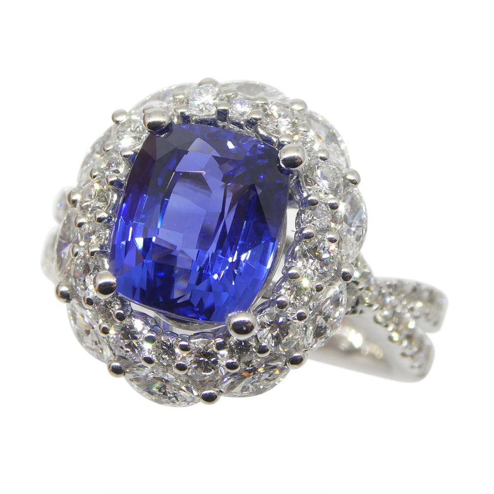 3.80ct Blue Sapphire, Diamond Engagement/Statement Ring in 18K White Gold - Skyjems Wholesale Gemstones