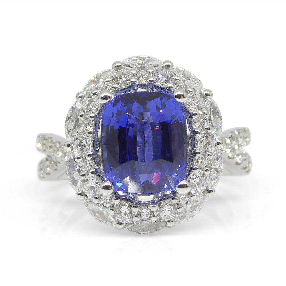 3.80ct Blue Sapphire, Diamond Engagement/Statement Ring in 18K White Gold - Skyjems Wholesale Gemstones