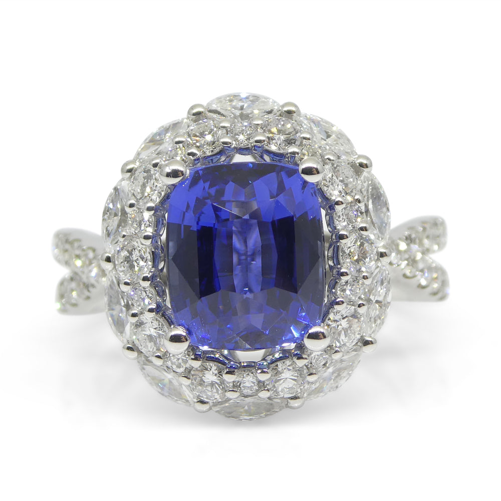 3.80ct Blue Sapphire, Diamond Engagement/Statement Ring in 18K White Gold - Skyjems Wholesale Gemstones