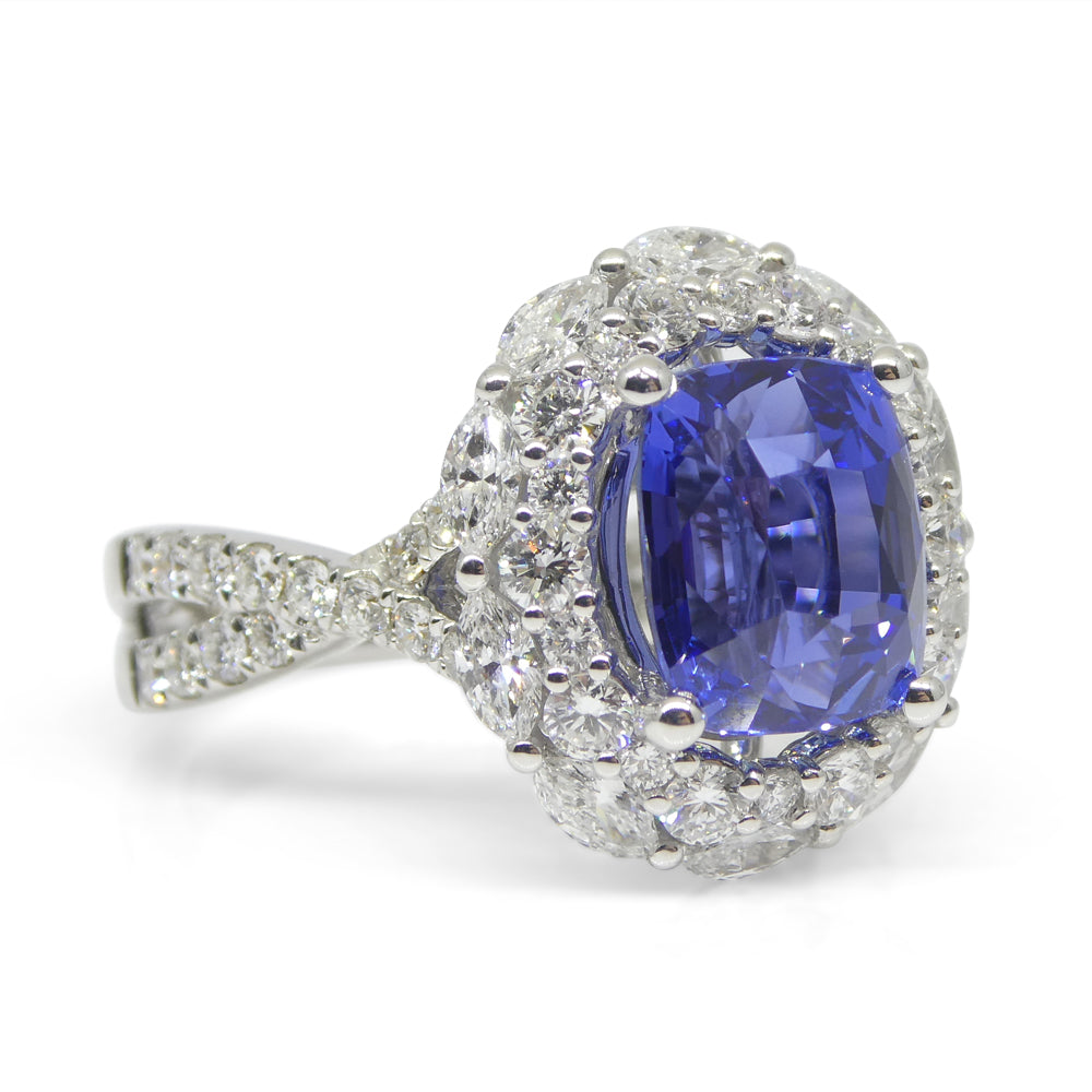 3.80ct Blue Sapphire, Diamond Engagement/Statement Ring in 18K White Gold - Skyjems Wholesale Gemstones