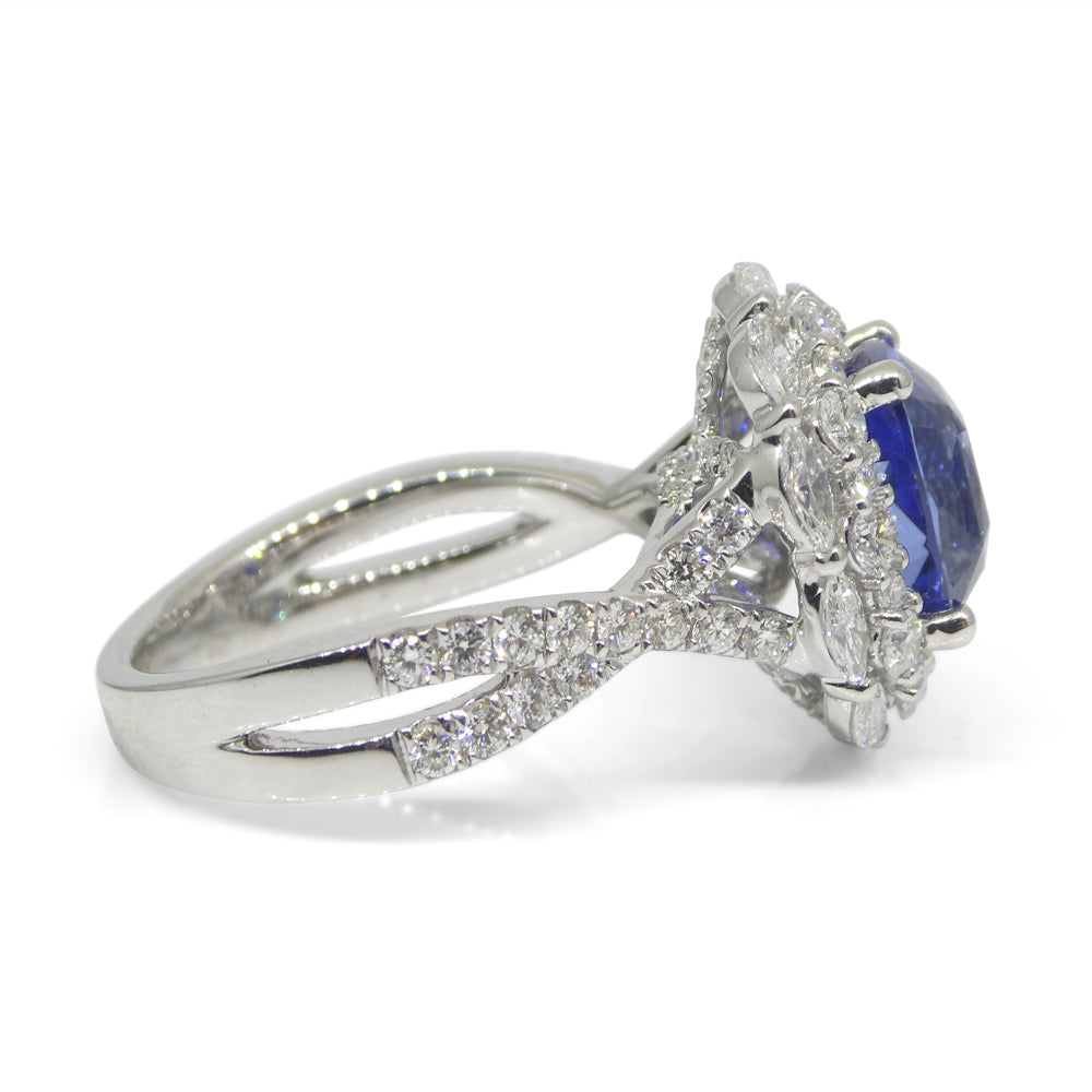 3.80ct Blue Sapphire, Diamond Engagement/Statement Ring in 18K White Gold - Skyjems Wholesale Gemstones