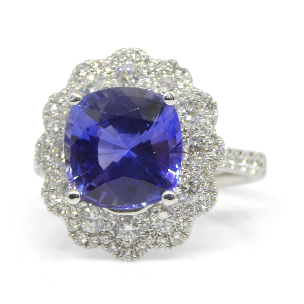 4.52ct Blue Sapphire, Diamond Engagement/Statement Ring in 18K White Gold, Unheated - Skyjems Wholesale Gemstones