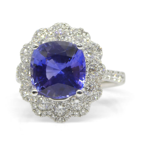 4.52ct Blue Sapphire, Diamond Engagement/Statement Ring in 18K White Gold, GIA Certified Unheated