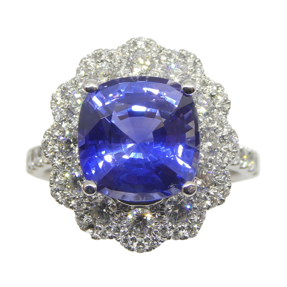 4.52ct Blue Sapphire, Diamond Engagement/Statement Ring in 18K White Gold, Unheated - Skyjems Wholesale Gemstones