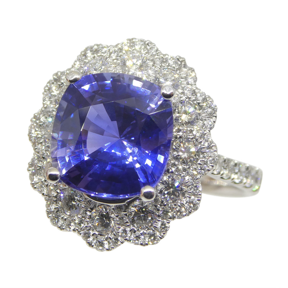 4.52ct Blue Sapphire, Diamond Engagement/Statement Ring in 18K White Gold, Unheated - Skyjems Wholesale Gemstones