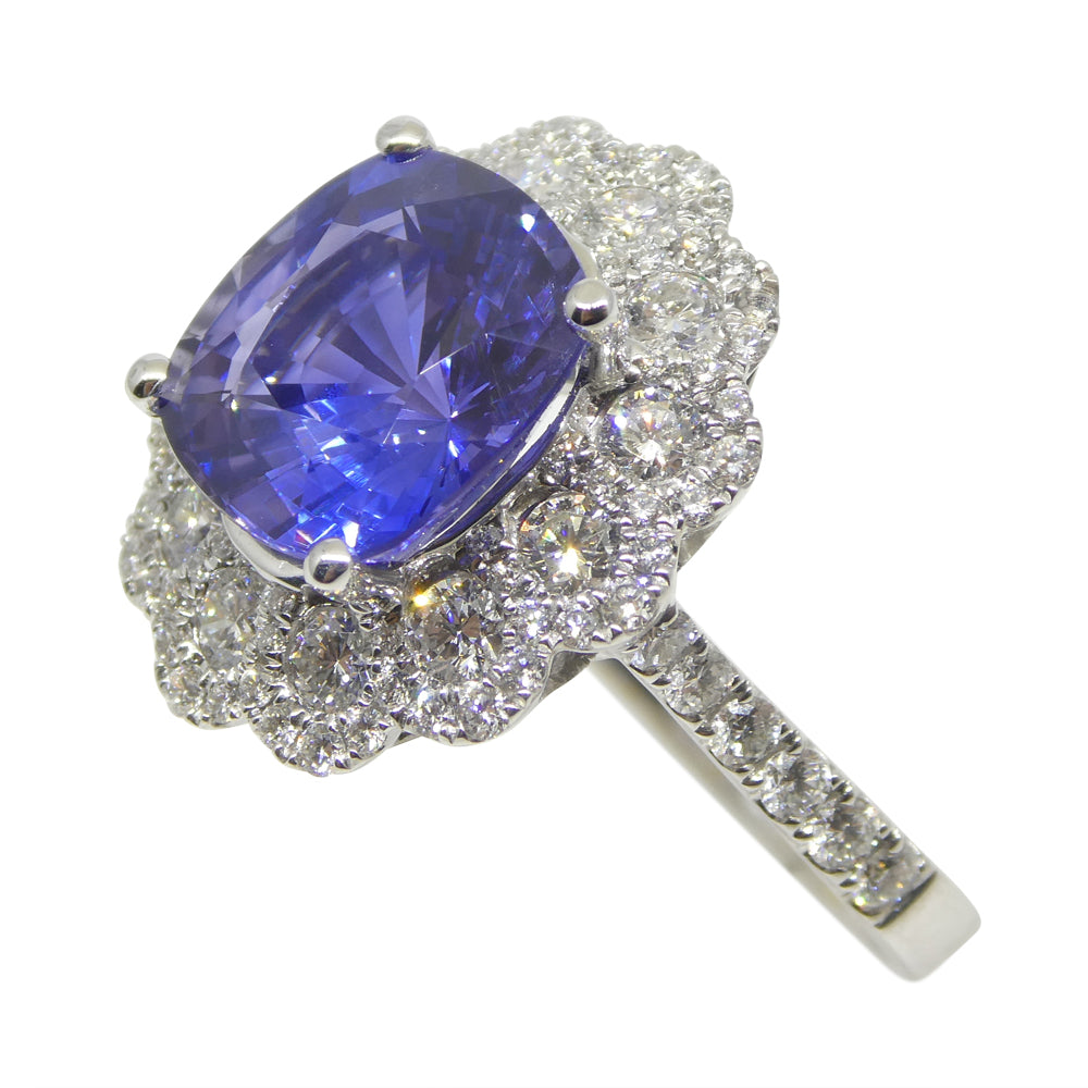 4.52ct Blue Sapphire, Diamond Engagement/Statement Ring in 18K White Gold, Unheated - Skyjems Wholesale Gemstones