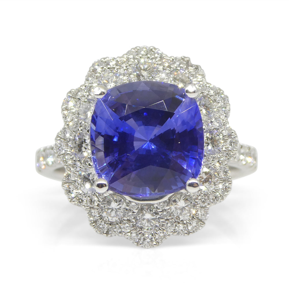 4.52ct Blue Sapphire, Diamond Engagement/Statement Ring in 18K White Gold, Unheated - Skyjems Wholesale Gemstones