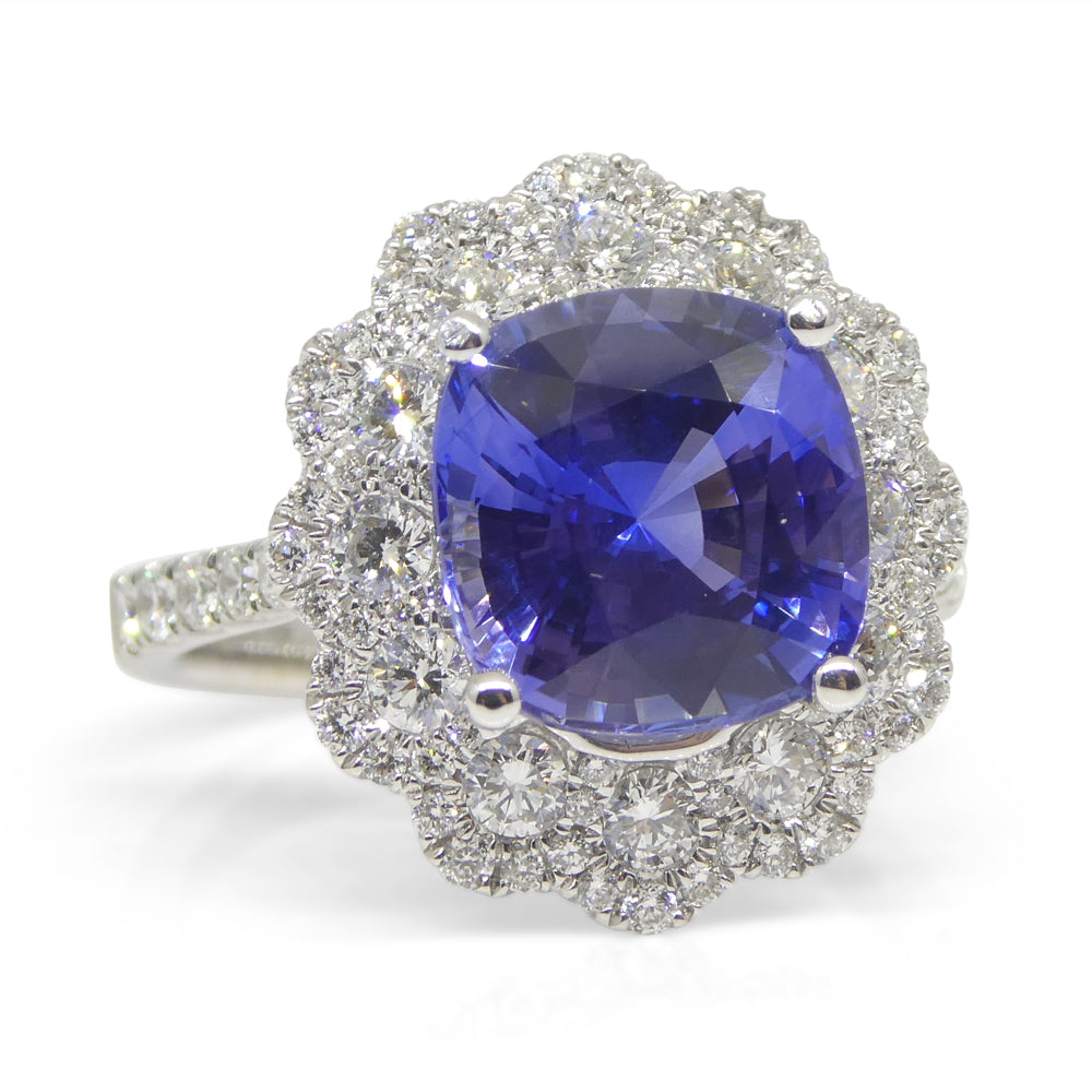 4.52ct Blue Sapphire, Diamond Engagement/Statement Ring in 18K White Gold, Unheated - Skyjems Wholesale Gemstones