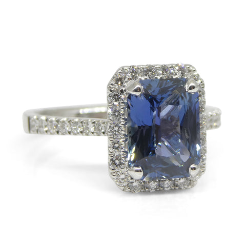 2.71ct Blue Sapphire, Diamond Engagement/Statement Ring in 18K White Gold