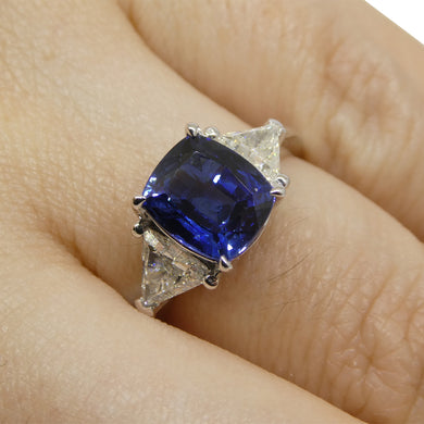 3.08ct Blue Sapphire, Diamond Engagement/Statement Ring in 18K White Gold - Skyjems Wholesale Gemstones