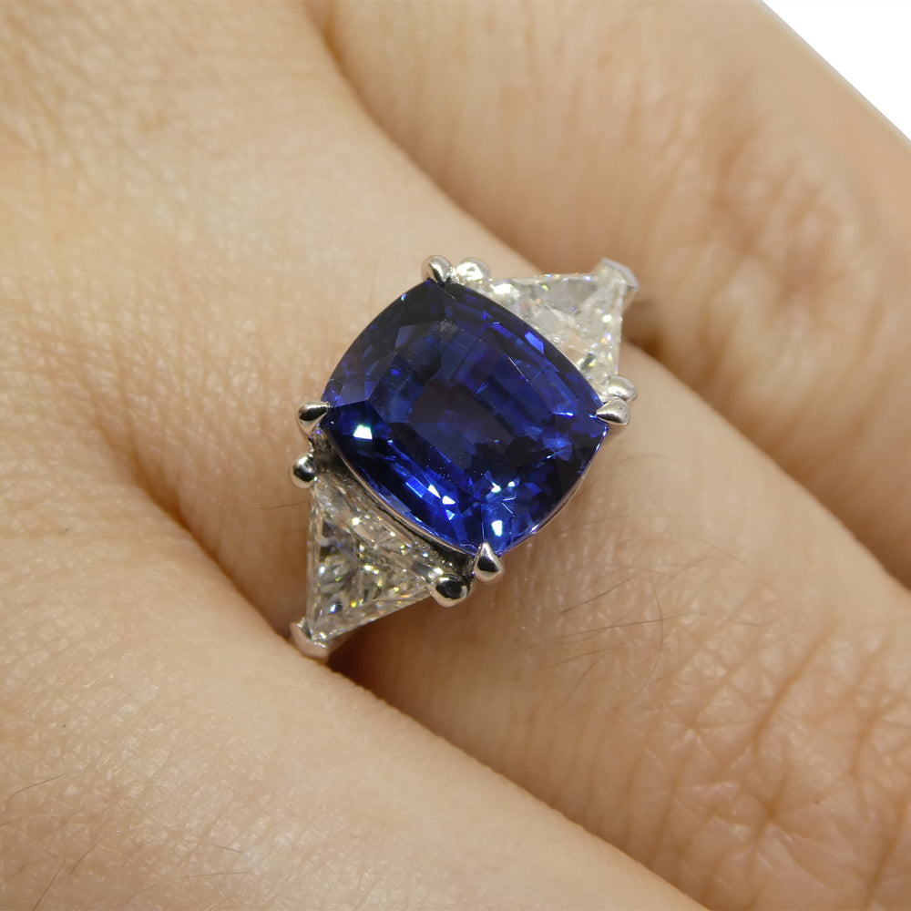 3.08ct Blue Sapphire, Diamond Engagement/Statement Ring in 18K White Gold - Skyjems Wholesale Gemstones