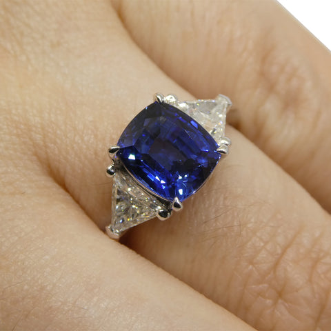 3.08ct Blue Sapphire, Diamond Engagement/Statement Ring in 18K White Gold, GIA Certified