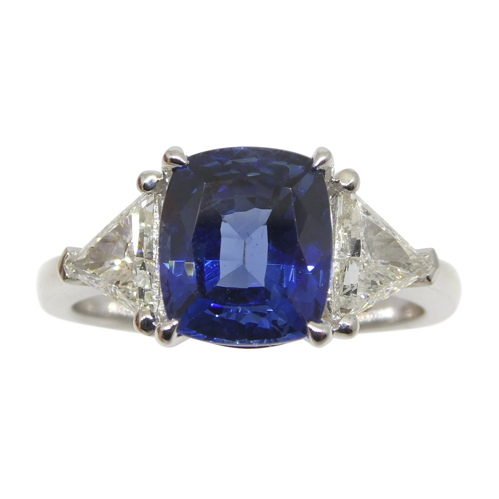 3.08ct Blue Sapphire, Diamond Engagement/Statement Ring in 18K White Gold - Skyjems Wholesale Gemstones