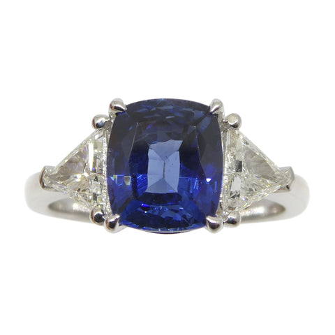 3.08ct Blue Sapphire, Diamond Engagement/Statement Ring in 18K White Gold, GIA Certified