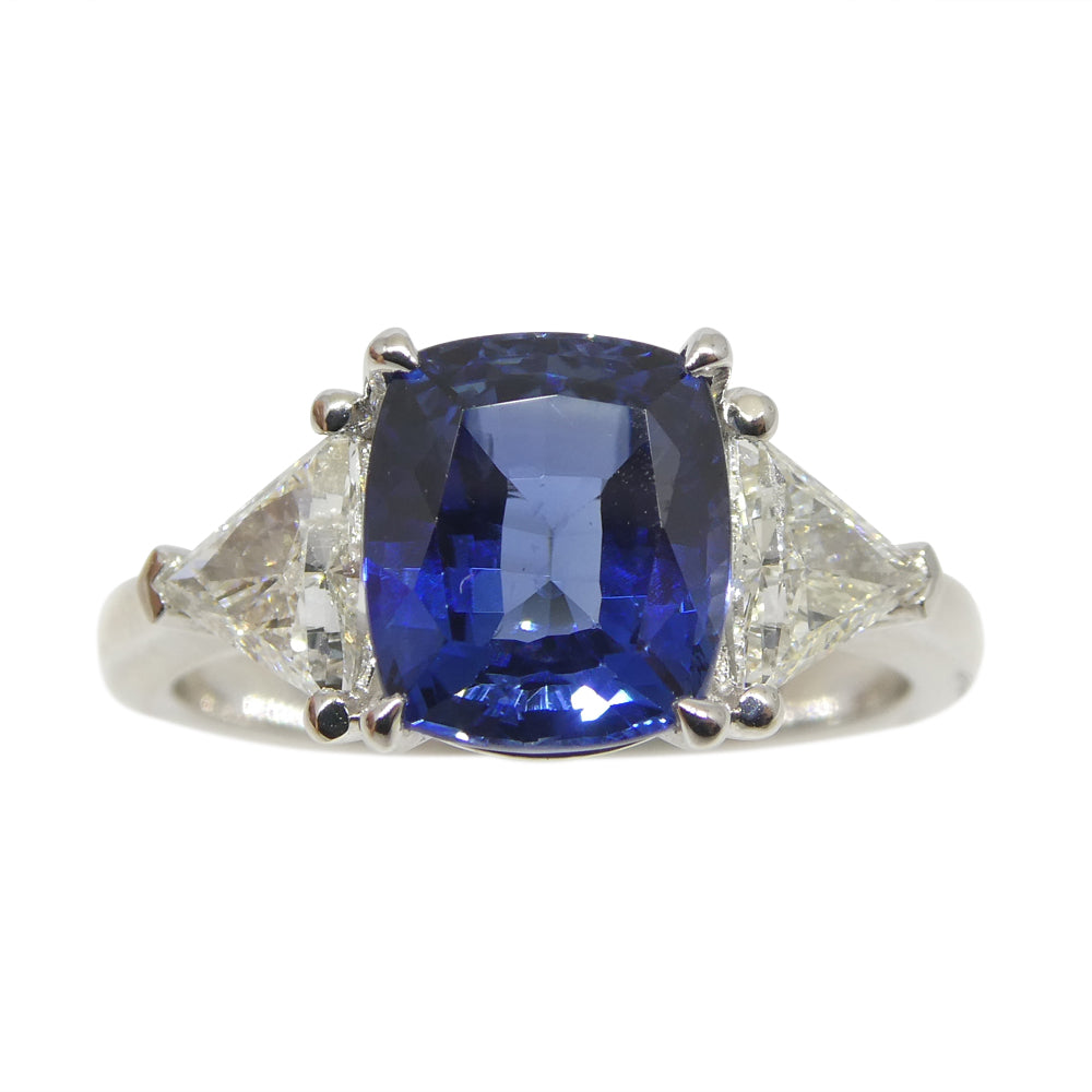 3.08ct Blue Sapphire, Diamond Engagement/Statement Ring in 18K White Gold - Skyjems Wholesale Gemstones