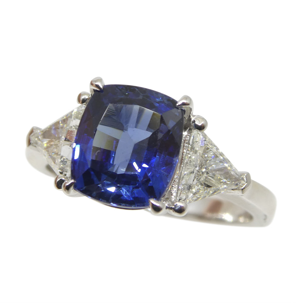 3.08ct Blue Sapphire, Diamond Engagement/Statement Ring in 18K White Gold - Skyjems Wholesale Gemstones