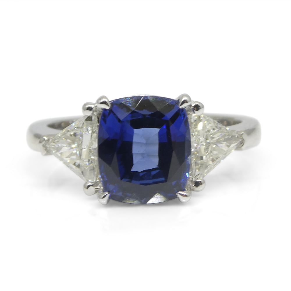 3.08ct Blue Sapphire, Diamond Engagement/Statement Ring in 18K White Gold - Skyjems Wholesale Gemstones