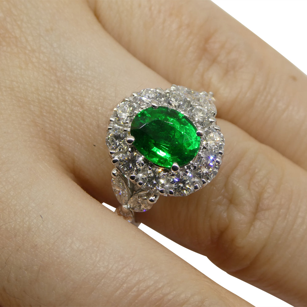 1.73ct Emerald, Diamond Engagement/Statement Ring in 18K White Gold