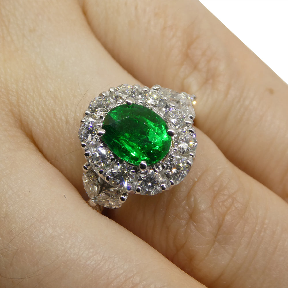 1.73ct Emerald, Diamond Engagement/Statement Ring in 18K White Gold - Skyjems Wholesale Gemstones