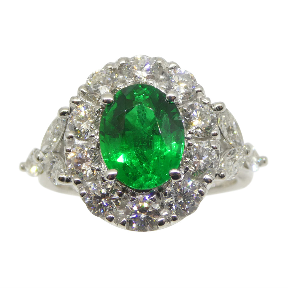 1.73ct Emerald, Diamond Engagement/Statement Ring in 18K White Gold - Skyjems Wholesale Gemstones