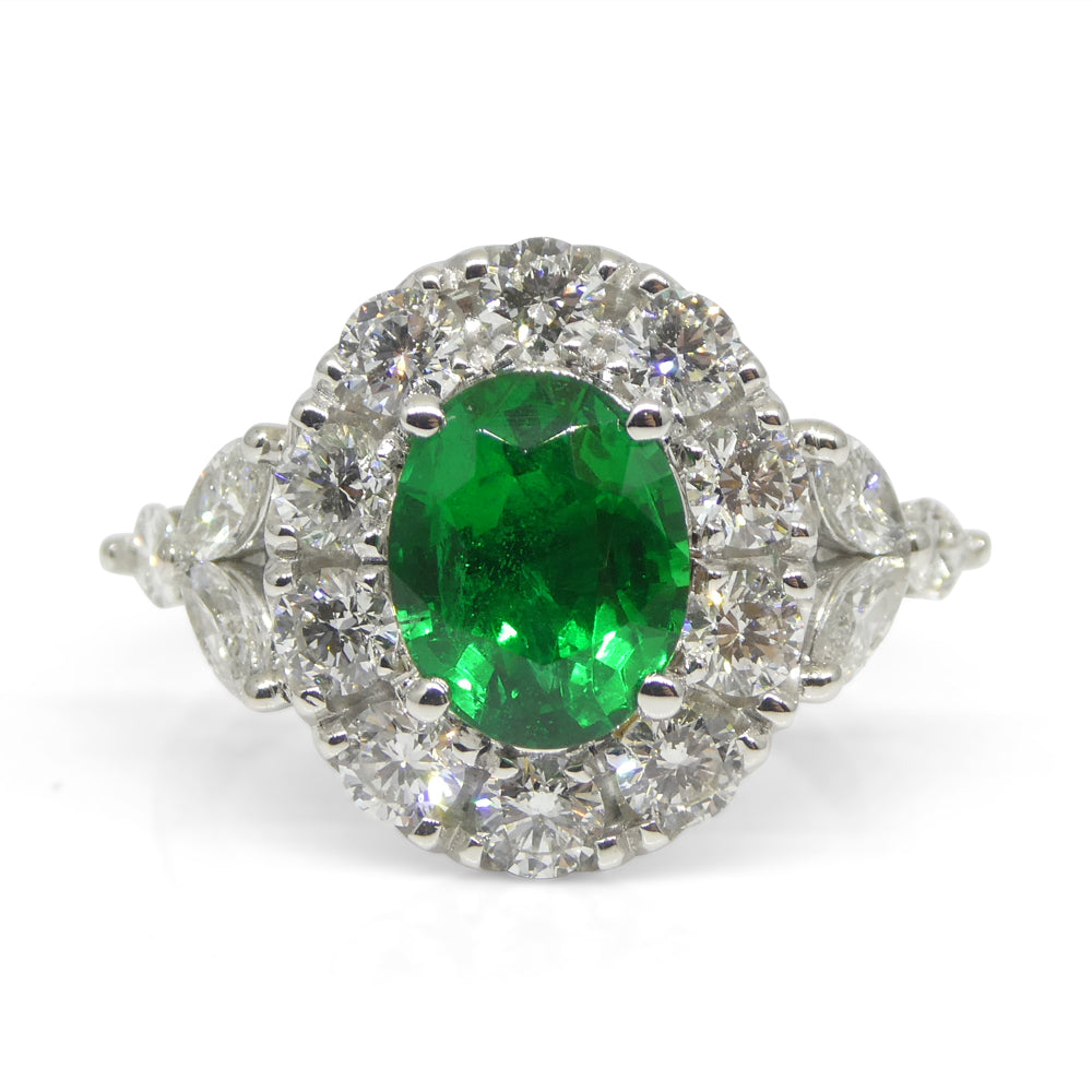 1.73ct Emerald, Diamond Engagement/Statement Ring in 18K White Gold - Skyjems Wholesale Gemstones