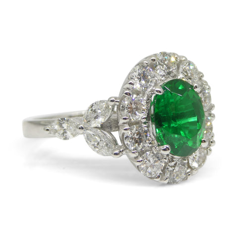 1.73ct Emerald, Diamond Engagement/Statement Ring in 18K White Gold