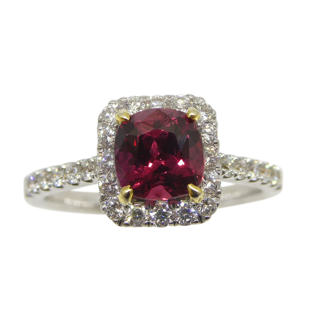 1.21ct Cushion Ruby, Diamond Engagement/Statement Ring in 18K White and Yellow Gold - Skyjems Wholesale Gemstones