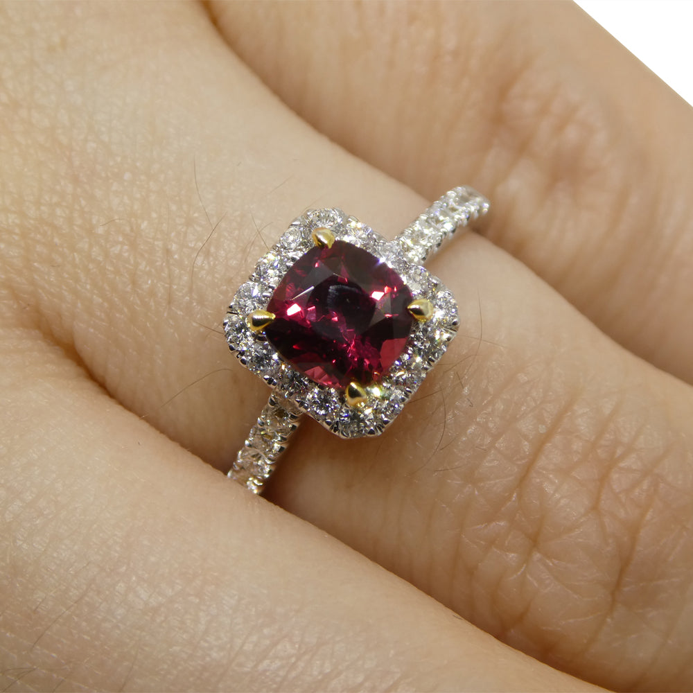 1.21ct Cushion Ruby, Diamond Engagement/Statement Ring in 18K White and Yellow Gold - Skyjems Wholesale Gemstones