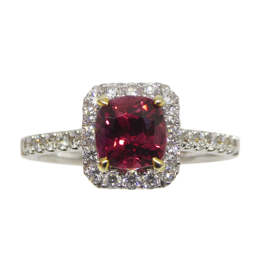 1.21ct Cushion Ruby, Diamond Engagement/Statement Ring in 18K White and Yellow Gold - Skyjems Wholesale Gemstones