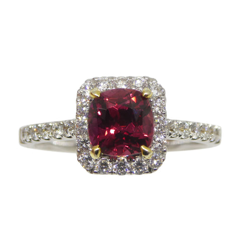 1.21ct Cushion Ruby, Diamond Engagement/Statement Ring in 18K White and Yellow Gold