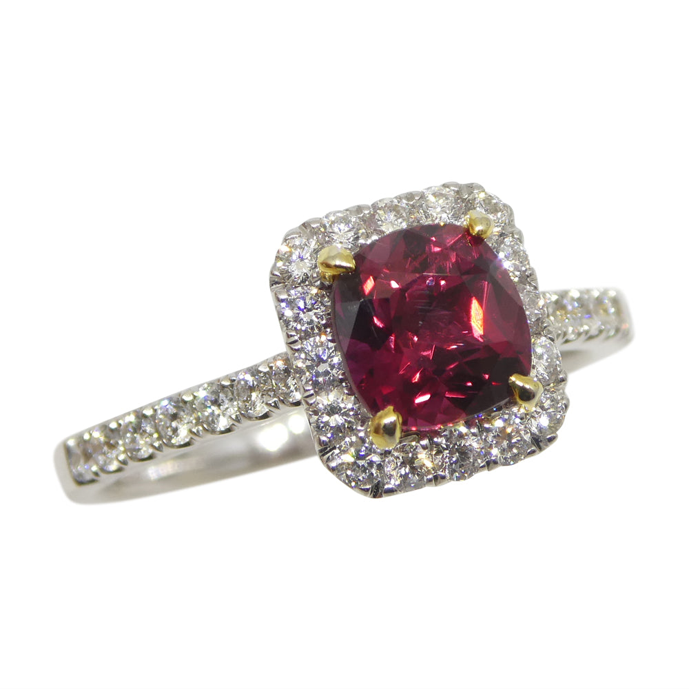 1.21ct Cushion Ruby, Diamond Engagement/Statement Ring in 18K White and Yellow Gold - Skyjems Wholesale Gemstones