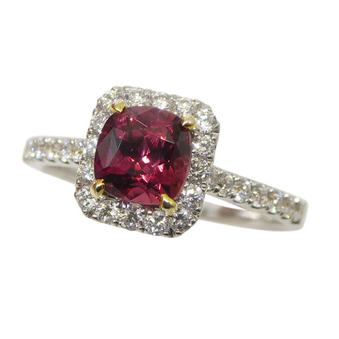 1.21ct Cushion Ruby, Diamond Engagement/Statement Ring in 18K White and Yellow Gold