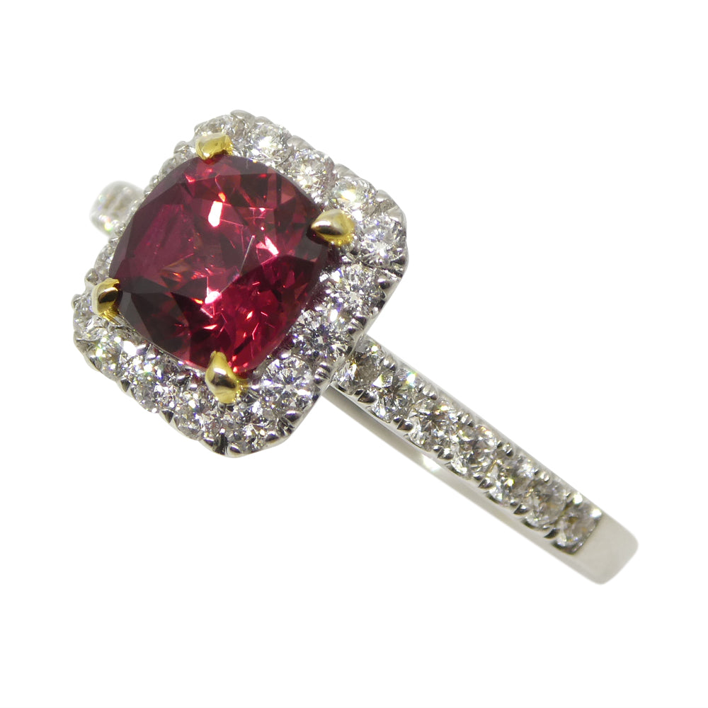 1.21ct Cushion Ruby, Diamond Engagement/Statement Ring in 18K White and Yellow Gold - Skyjems Wholesale Gemstones