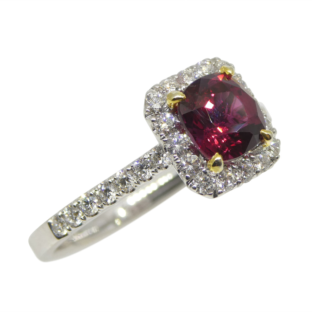 1.21ct Cushion Ruby, Diamond Engagement/Statement Ring in 18K White and Yellow Gold - Skyjems Wholesale Gemstones