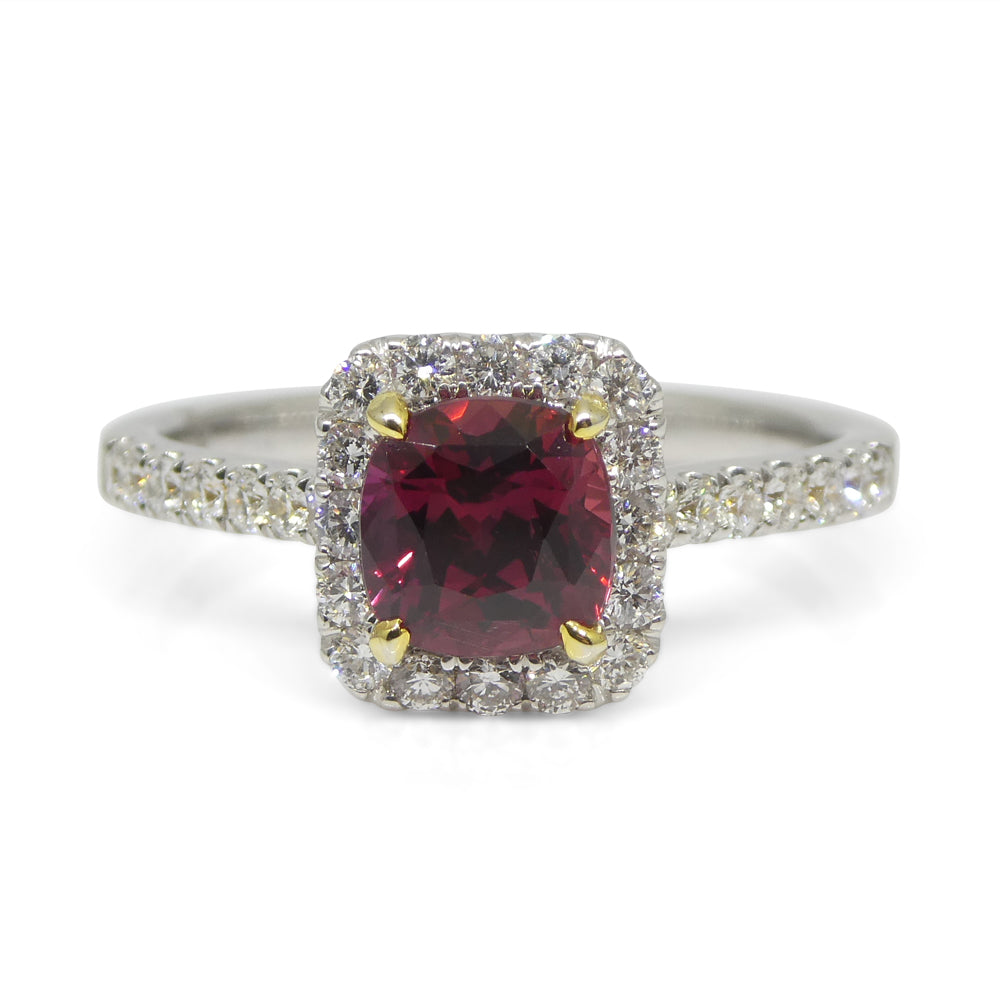 1.21ct Cushion Ruby, Diamond Engagement/Statement Ring in 18K White and Yellow Gold - Skyjems Wholesale Gemstones