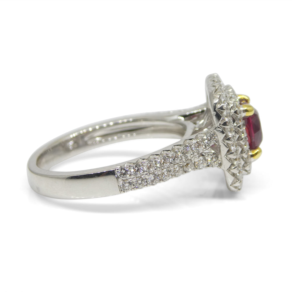 1.18ct Cushion Ruby, Diamond Engagement/Statement Ring in 18K White and Yellow Gold - Skyjems Wholesale Gemstones