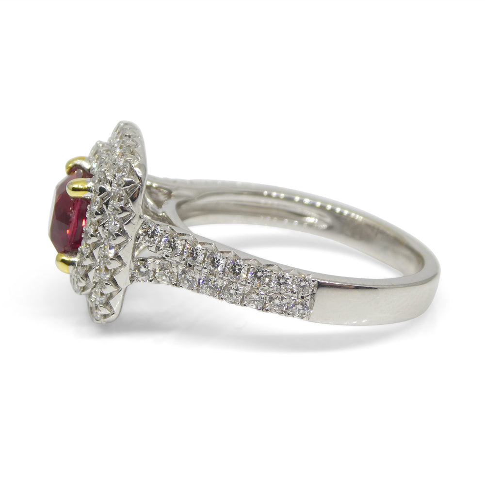 1.18ct Cushion Ruby, Diamond Engagement/Statement Ring in 18K White and Yellow Gold - Skyjems Wholesale Gemstones