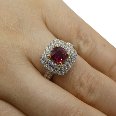 1.18ct Cushion Ruby, Diamond Engagement/Statement Ring in 18K White and Yellow Gold - Skyjems Wholesale Gemstones