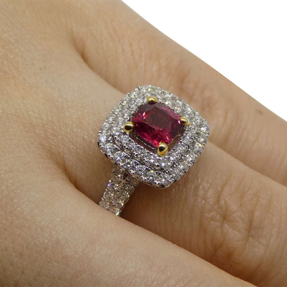 1.18ct Cushion Ruby, Diamond Engagement/Statement Ring in 18K White and Yellow Gold - Skyjems Wholesale Gemstones