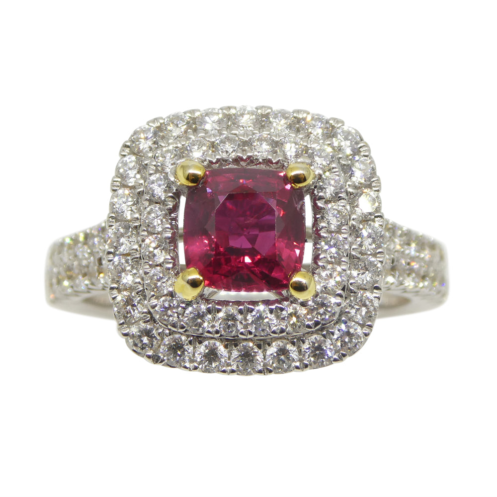 1.18ct Cushion Ruby, Diamond Engagement/Statement Ring in 18K White and Yellow Gold - Skyjems Wholesale Gemstones