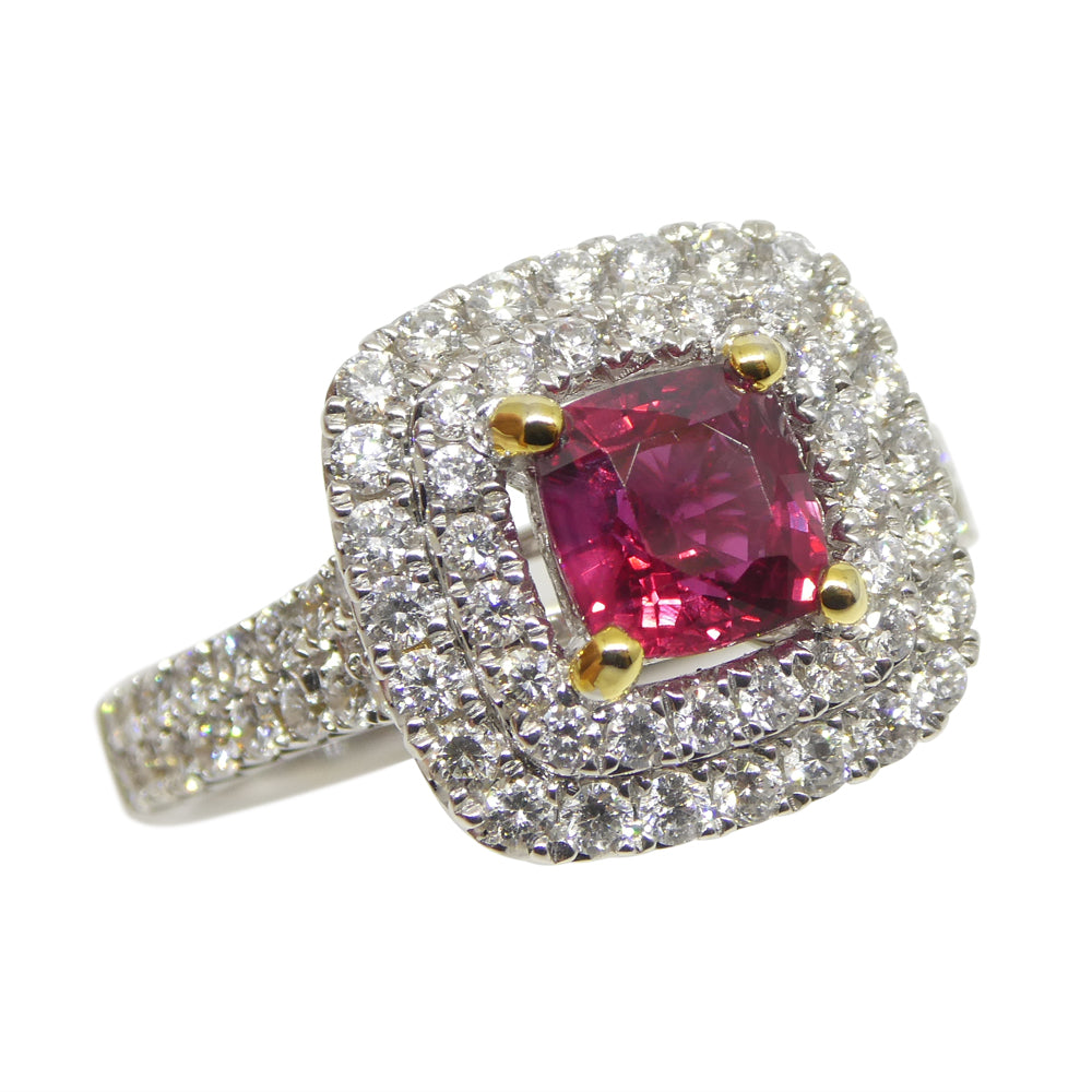 1.18ct Cushion Ruby, Diamond Engagement/Statement Ring in 18K White and Yellow Gold - Skyjems Wholesale Gemstones